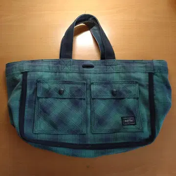 그린 계열 체크 토트백