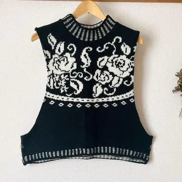 꽃무늬 빈티지, 레트로 패턴 니트 베스트