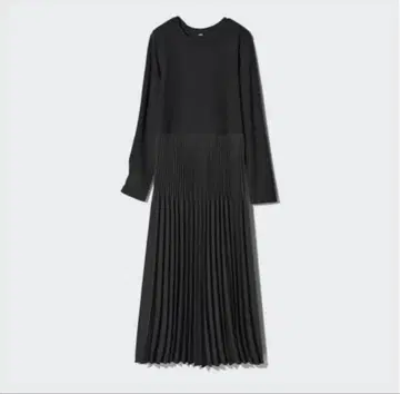 [택 포함 새상품] 유니클로 콤비네이션 플리츠 원피스 블랙 M