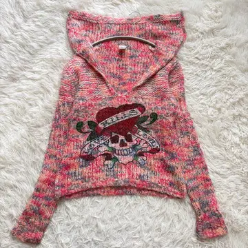 레어 Ed Hardy 에드하디 스컬 하트 니트 후드티 y2k