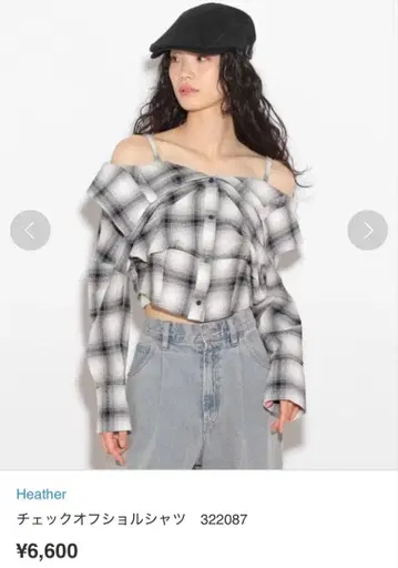 Heather 체크 오프숄더 셔츠