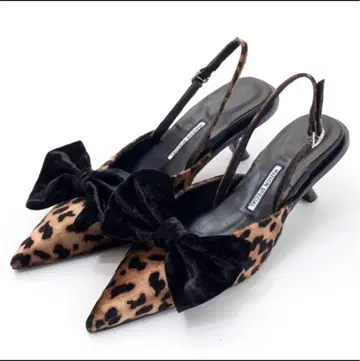 레오파드 무늬 벨벳 뮬
