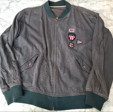 [ 레어 ] Papas 파파스 와펜 부착 봄버 점퍼 카키