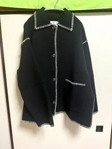 담요 스티치 니트 자켓 [ 블랙 ]