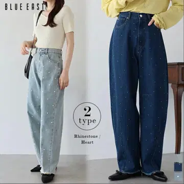 블루이스트 큐빅 커브 데님 팬츠 비쥬 하트 프린지