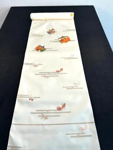 미사용 새상품 옷감 나고야 오비 순수 실크 미재단 (실 감개와 나비)