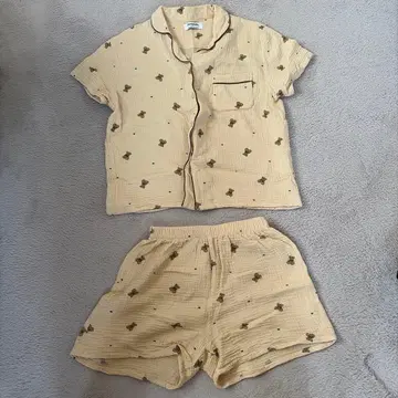 만디 베어 링크 크링클 코튼 반팔 파자마 세트