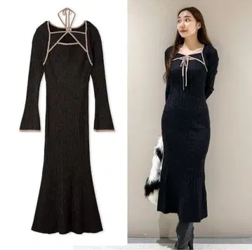 24AW LILY BROWN 데콜테 디자인 리브 니트 원피스