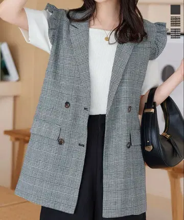 체크 무늬 블랙 베스트