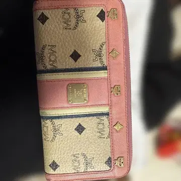 MCM 로고 장지갑 베이지/핑크