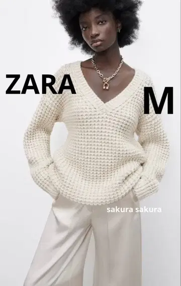 ZARA 새상품 긴팔 V넥 스웨터 스톤 베이지 화이트 M