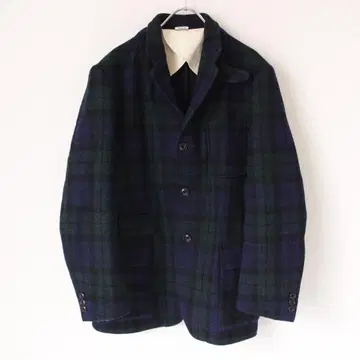 네이비 해리스 트위드 테일러드 자켓 M 블랙워치