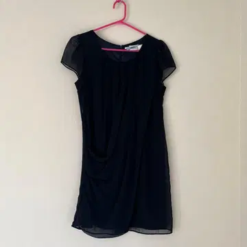 네이비 드레이프 드레스 시스루 소매