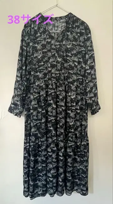 23구 롱 기장 티어드 원피스 풍경 무늬 38 사이즈
