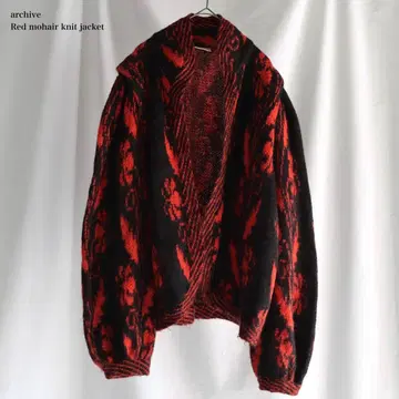 80s archive 빨검 플라워 패턴 모헤어 니트 자켓 caka
