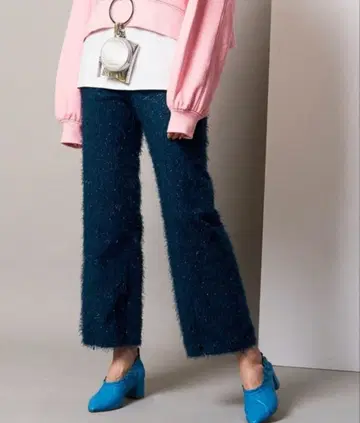 새상품 SELENAHELIOS 세레나헤리오스 샤기 슬릿 팬츠 블루