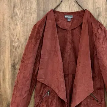 빈티지 자켓 버튼리스 스웨이드풍 버건디 무지 L20