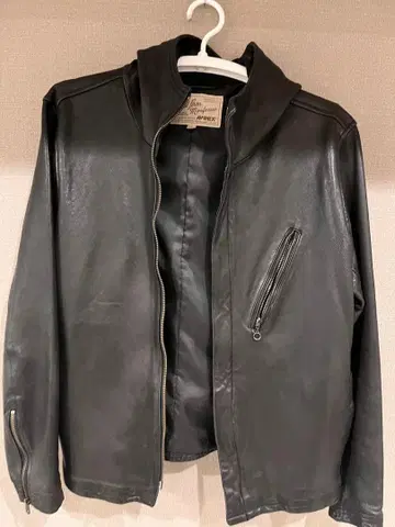 AVIREX 후드 부착 블랙 가죽 자켓 L