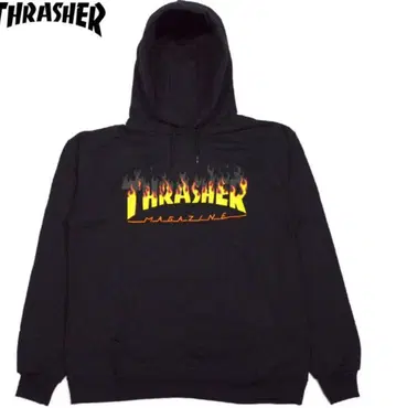택 포함 새상품 THRASHER 프레임 로고 블랙 후드티 속기모