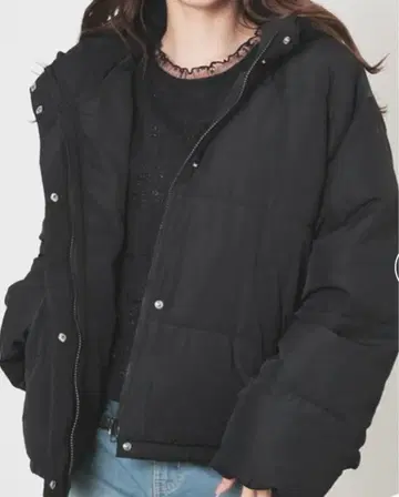 여성용 다운 자켓 후드 부착 파이버 다운 블루종 블랙