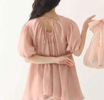 [ 거의 미사용 ] muguet 블라우스 핑크 페플럼 리본