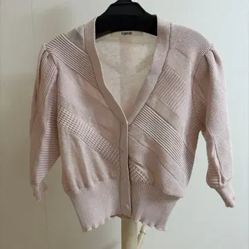 Furfur 오부소매 핑크 가디건