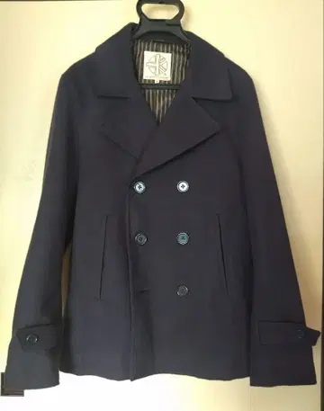 네이비 더블 브레스트 피 코트