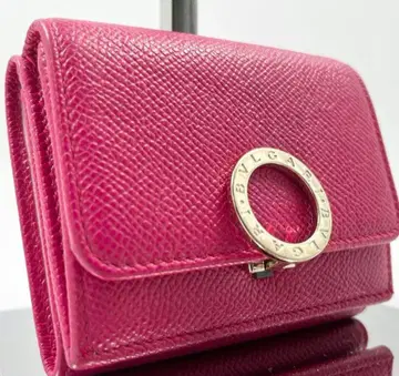 불가리 3단 폴더형 지갑 서클 로고 금장 장식 가죽 바이컬러