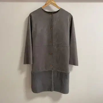 ZARA 그레이 스웨이드풍 무스탕 논칼라 롱 코트