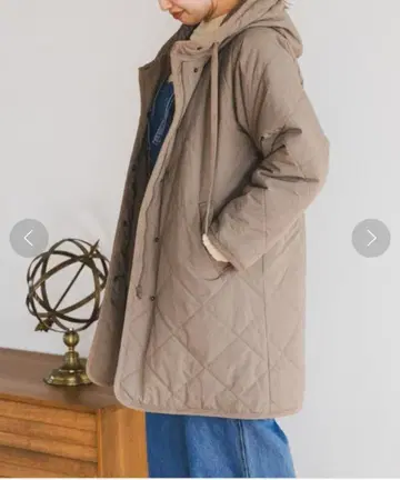 studio CLIP 퀼팅 후드 롱 코트