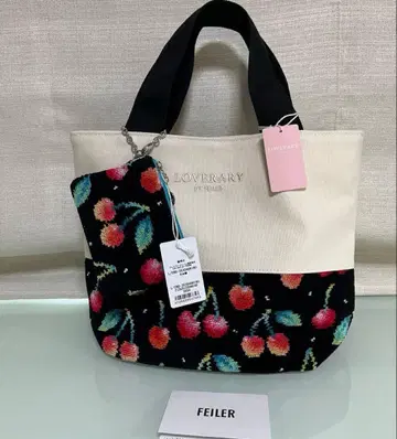 [ 미사용 ] FEILER 러브러리 체리 도트 백 & 파우치 2종 세트