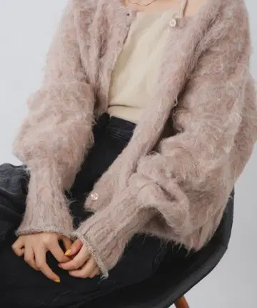 Kastane 카스타네 울 혼방 샤기 가디건 M 숏 기장 핑크