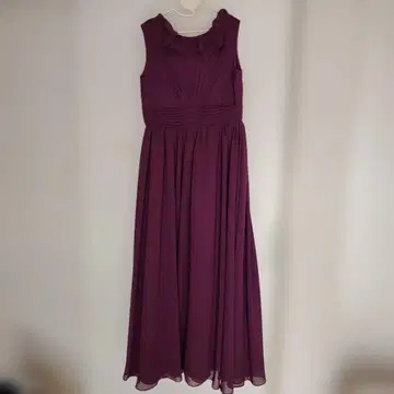퍼플 프릴 넥 롱 드레스