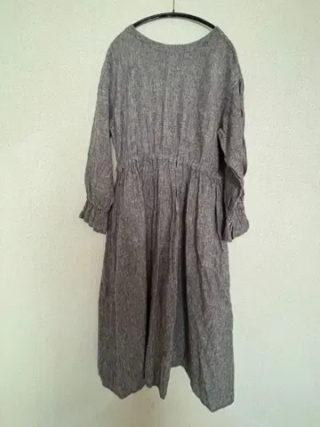 [ SM2 ] 그레이 리본 포함 긴팔 롱 원피스 린넨 100%