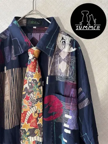 구제 의류 summer 넥타이 셔츠 2세트 반팔 실크 기하학 패턴