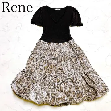 컨디션 최상 르네 레오파드 무늬 도킹 원피스 벌룬 무릎 기장 36 S