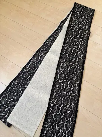 장척 리버서블 레이스 반폭 오비 화이트 블랙 모노톤