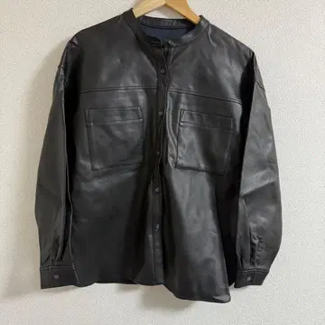 Ray BEAMS 레이빔즈 인조 가죽 노카라 셔츠 블랙