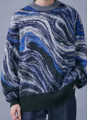 PUBLIC TOKYO 니트 올 패턴 블루