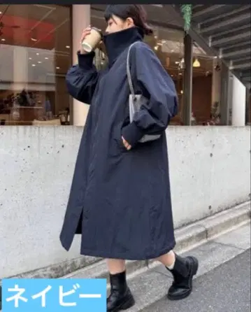 차오패닉 티피 볼륨 슬리브 롱 코트 네이비