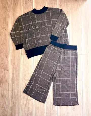 sueur7 니트탑 팬츠 셋업 체크 브라운 9호