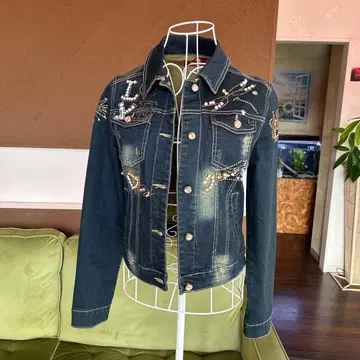 f&2 비쥬 장식 다크 데님 자켓