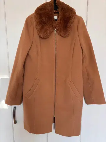 퍼 옷깃 롱 코트 코트 카멜 브라운 브라운 M