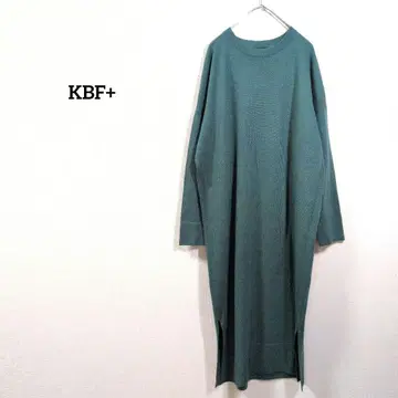 KBF 플러스 롱 원피스 니트 긴팔 사이드 슬릿 그린