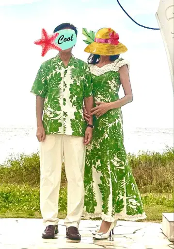 카리유시 알로하 드레스 셔츠 세트 페어 로얄 크리에이션즈 결혼식 참석