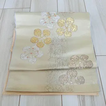 미재단 순수 실크 나고야 오비 니시진 비단 매화 문양 샴페인 골드