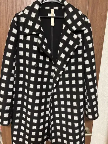 모나리자 울 혼방 체크 무늬 롱 코트