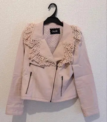 milk 핑크 레이스 부착 자켓