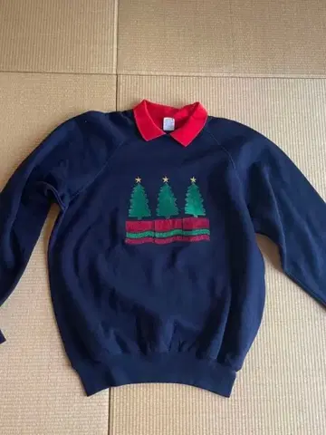 미국 구매 레트로 크리스마스 트리 자수 네이비 트레이닝복 L