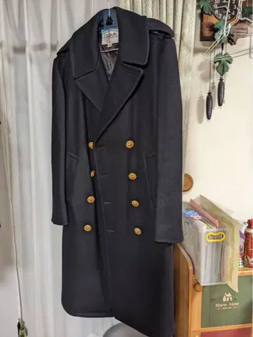 FOX Knapp 80's 롱 트렌치코트 골드 버튼 USA제 네이비